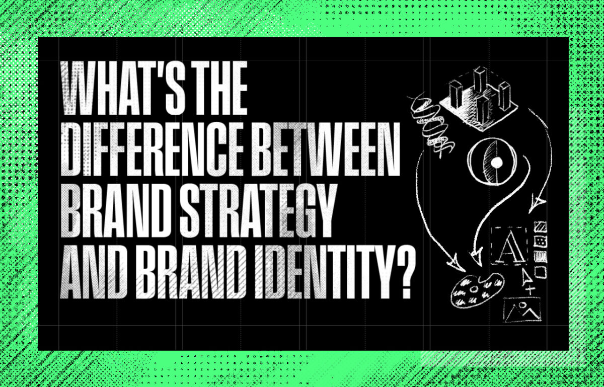 Illustrated header for Patten Design blog post: brand strategy vs brand identity explained