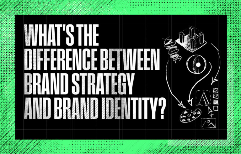 Illustrated header for Patten Design blog post: brand strategy vs brand identity explained