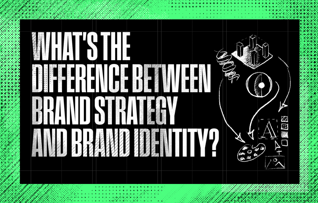Illustrated header for Patten Design blog post: brand strategy vs brand identity explained